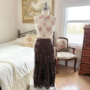 brown boho maxi  skirt  y2k eyeshadow brown crinkle skirt size 7